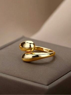 Gold-Tone (S1) Teardrop Open Ring | Stainless Steel